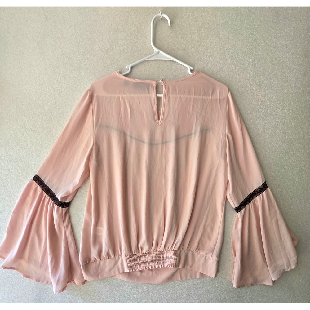 7th Avenue New York & Company Pink Lace Trim Pleated Bell Sleeve Blouse S - Picture 3 of 8